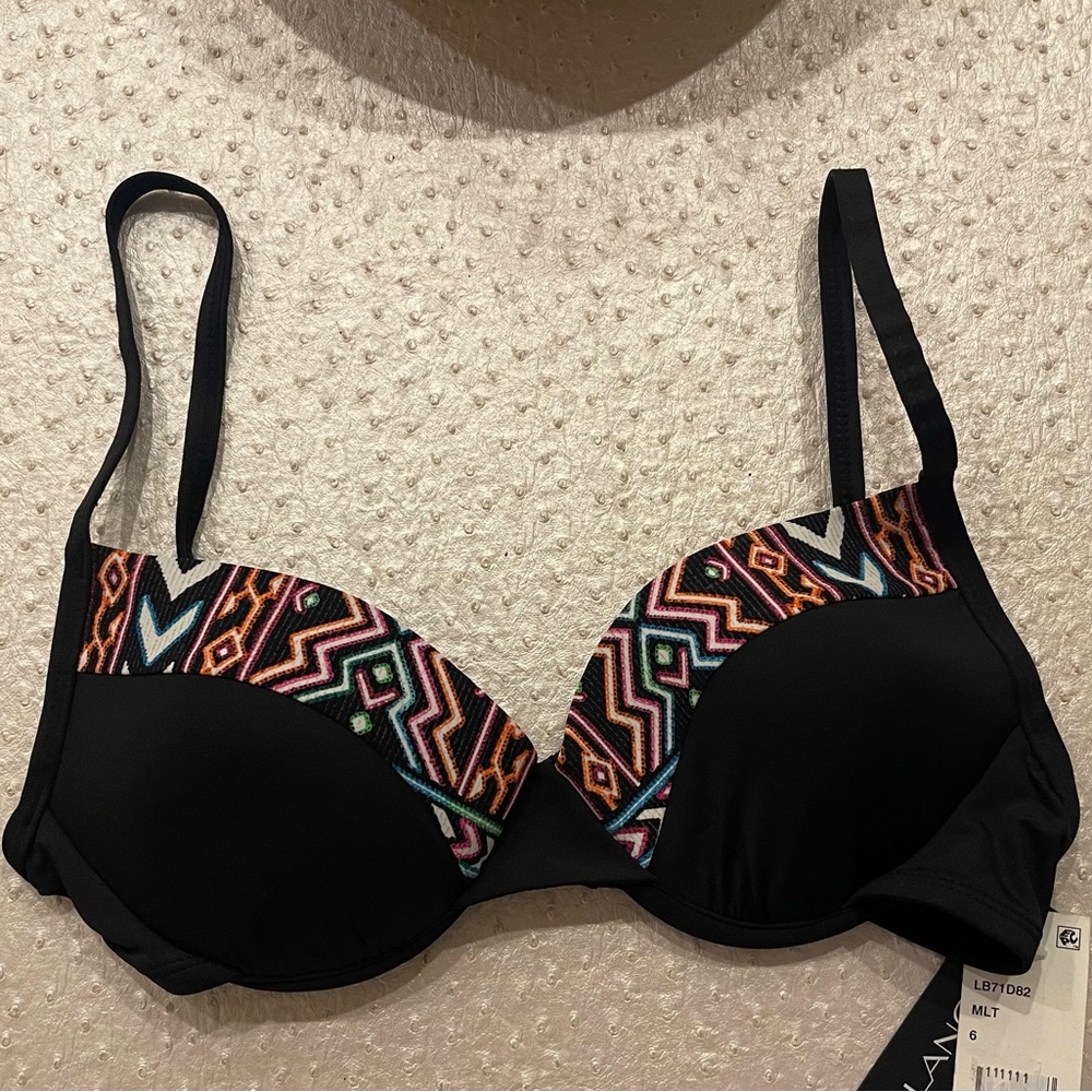 NWT La Blanca Black Swim Underwire Bikini Top Sz 6